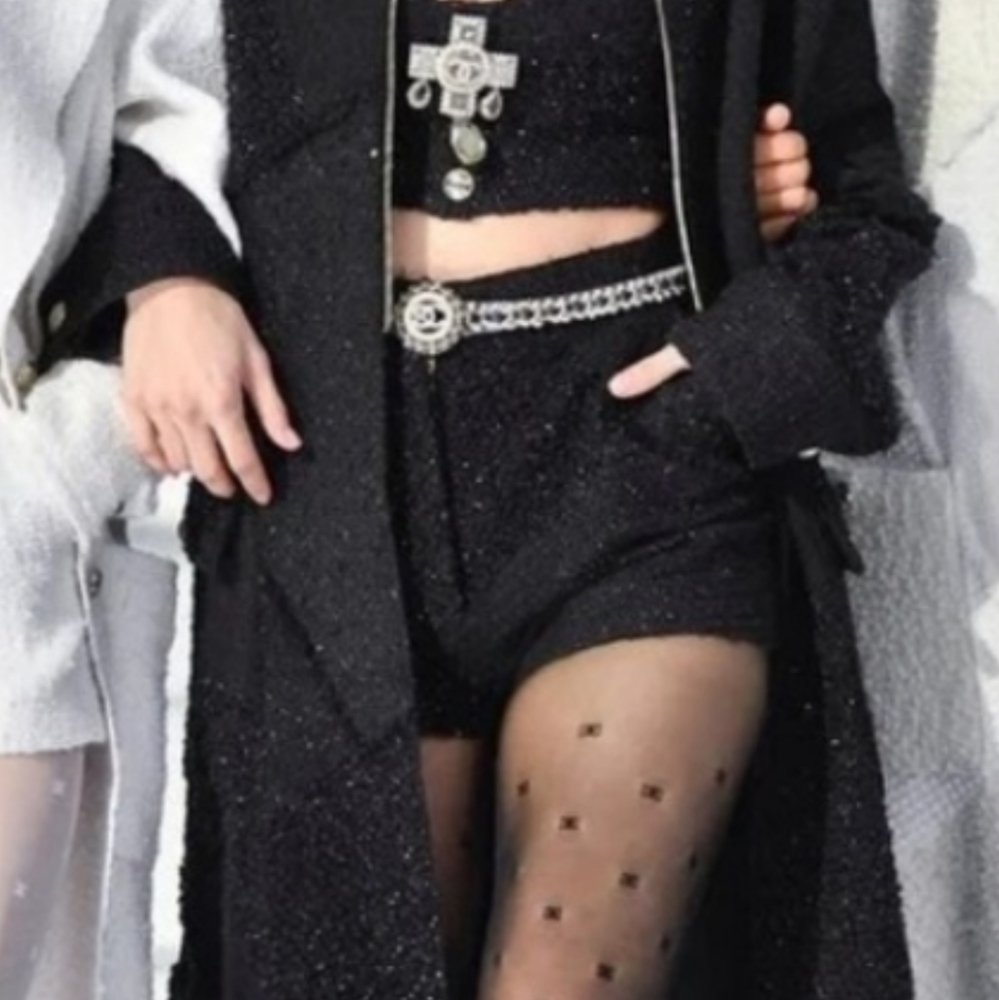 Chanel black tights pantyhose logo small